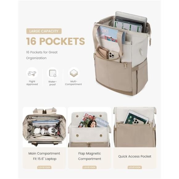 Laptop Backpack for Women, 15.6 Inch Work Laptop Bag with USB Port - Picture 2 of 7